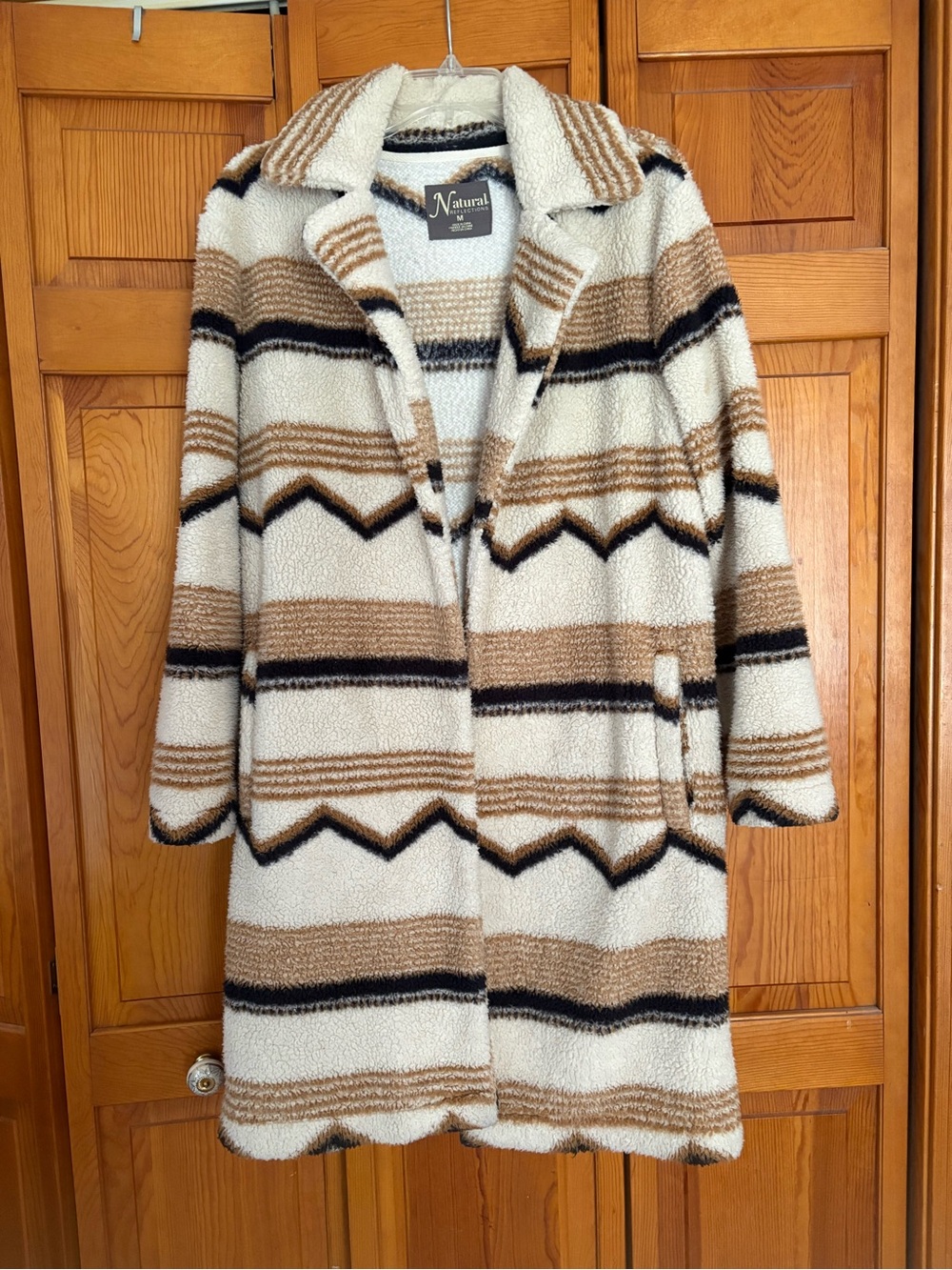 Natural Reflections Naturalizer Striped Sherpa Coat in Cream, Tan & Black